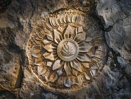 Intricate carved stone relief with floral design photo