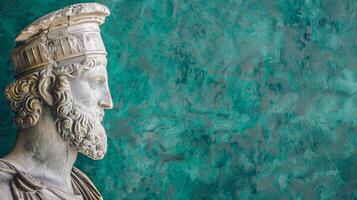 ancient greek statue against turquoise background photo