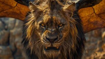 Majestic lion with piercing eyes photo