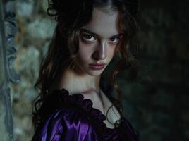 Mysterious woman with intense gaze photo