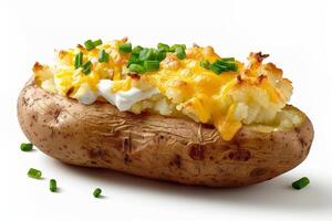 Baked potato with melted cheese and chives photo