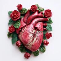 anatomical heart with red roses photo