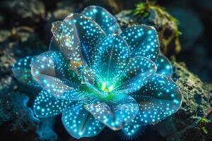Glowing blue flower with sparkling petals photo