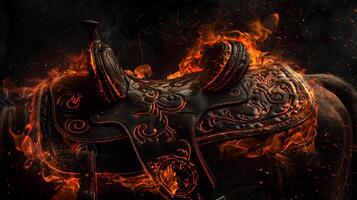 Fiery western saddle with intricate designs photo