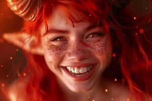 smiling woman with red hair and freckles photo