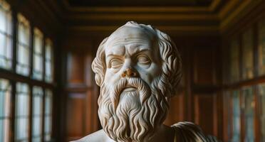 Weathered stone bust of a bearded man photo