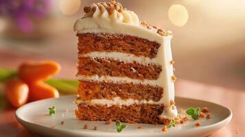 delicious layered carrot cake with creamy frosting photo
