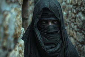 mysterious hooded figure in the shadows photo