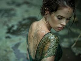 Mysterious mermaid like figure in the water photo