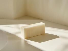 Bar of soap on white surface photo