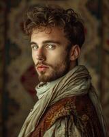 Rugged and Handsome Man with Curly Hair and Beard photo