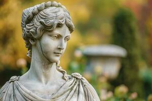Serene stone statue in a garden setting photo