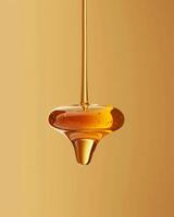 Flowing golden honey dripping from a spoon photo