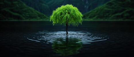 Lone tree in a tranquil pond photo