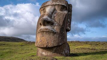 Mysterious stone moai statue on easter island photo