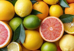 Assortment of fresh citrus fruits photo