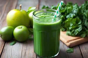 Green smoothie with apples and moringa juice photo