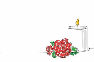 Single continuous line drawing a burning candle in a candlestick. Old style of learning and writing. Increasing knowledge. Education. Writing. World Candle Day. One line design illustration vector