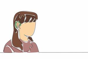 Continuous one line drawing woman using hearing aid. Bad luck. Can't hear clearly. Having to use hearing aids since young. Technology. World Hearing Day. Single line draw design illustration vector