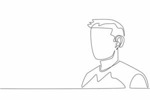 Single continuous line drawing man using hearing aid. Bad habits repeat themselves. Taking advantage of technological advances. Amplify sound. World Hearing Day. One line design illustration vector