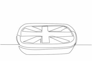 Continuous one line drawing Great Britain flag shaped pie surface in a rectangular pan. Culinary tradition. Connection culture and food. British Pie Week. Single line draw design illustration vector
