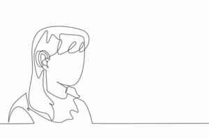 Continuous one line drawing woman using hearing aid. Bad luck. Can't hear clearly. Having to use hearing aids since young. Technology. World Hearing Day. Single line draw design illustration vector