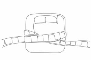 Continuous one line drawing scale tied with measuring tape. Tighten the eating habits. Do not cross the threshold. Diet. Choose healthy. World Obesity Day. Single line draw design illustration vector