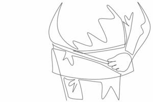 Single one line drawing obese stomach wrapped in measuring tape. Fat man in action. Strict diet for an ideal body. Try the best. Fatness. World Obesity Day. Continuous line design graphic illustration vector