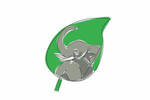 Continuous one line drawing elephant head in the middle of the leaf. Stop large-scale ivory poaching. Let it breed. Natural habitats. World Wildlife Day. Single line draw design illustration. vector