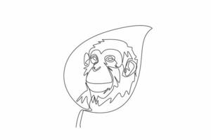 Single continuous line drawing monkey head in the middle of the leaf. Saving from extinction. Doing conservation. Not a pet. Natural habitats. World Wildlife Day. One line design illustration vector