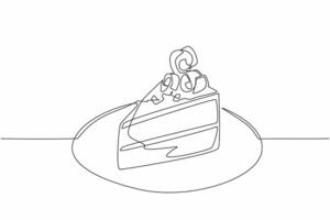 Single one line drawing slices of chocolate cake topped with rolled chocolate pieces. Most delicious chocolate cake. Calming. National Chocolate Cake Day. Continuous line design graphic illustration vector