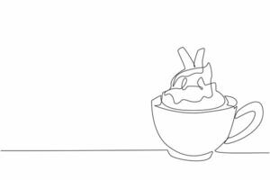 Continuous one line drawing the cup with chocolate drink and whipped cream. Creamy in the mouth. Very delicious in every sip. National Hot Chocolate Day. Single line draw design illustration vector