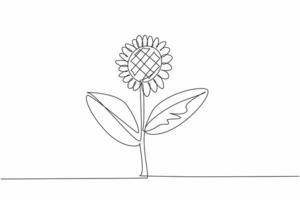 Single one line drawing a stalk of sunflower. Growing strong, fresh and giving joy from its color. The leaves are useful as a wound healer. Kansas Day. Continuous line design graphic illustration vector