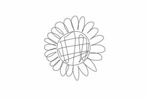 Continuous one line drawing sunflower seen close up. Details and patterns are visible. Flower symbol of loyalty. Flower of spiritual guidance. Kansas Day. Single line draw design illustration vector