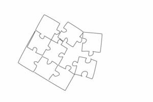 Continuous one line drawing a puzzle pieces put together and some missing. Practice sharpening brain. Different levels of difficulty. National Puzzle Day. Single line draw design illustration vector