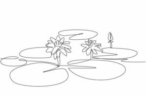 Continuous one line drawing lotus leaves and flowers in wetlands. Provide a natural filter for sediment and runoff. Environmental. World Wetlands Day. Single line draw design illustration vector