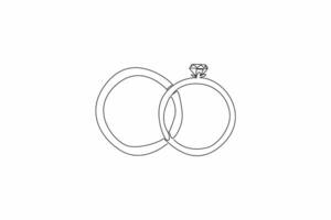 Single continuous line drawing two rings side by side. With diamonds it adds luxury. Couple gift for beloved woman. Love language is giving. National Spouses Day. One line design illustration vector