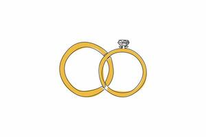 Single continuous line drawing two rings side by side. With diamonds it adds luxury. Couple gift for beloved woman. Love language is giving. National Spouses Day. One line design illustration vector