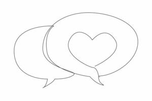 Single continuous line drawing two stacked callouts, one of which has a heart symbol. Expression of feelings. Praise. Affection. Love. National Screenwriters Day. One line design illustration vector