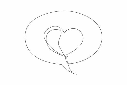 Continuous one line drawing callout with heart symbol in middle. Typing. Open the conversation with love. Full of love messages. National Screenwriters Day. Single line draw design illustration vector