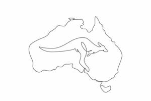 Single continuous line drawing kangaroo in the middle of the map of the Australian continent. A marsupial that can jump very far. Signature animals. Australia Day. One line design illustration vector