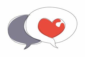 Single continuous line drawing two stacked callouts, one of which has a heart symbol. Expression of feelings. Praise. Affection. Love. National Screenwriters Day. One line design illustration vector