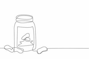 Single one line drawing peanuts scattered near a jar of peanut butter. Advertising. It's pleasing to the eye. Creates appetite. National Peanut Butter Day. Continuous line design graphic illustration vector