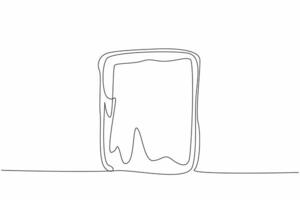 Single continuous line drawing a slice of bread spread with peanut butter. Baked is more delicious. More creamy. Delicious breakfast. National Peanut Butter Day. One line design illustration vector