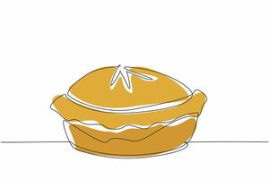 Continuous one line drawing pie seen from the side. Fresh from the oven. Enjoy immediately while it's warm. Delicious. Tasty. Savory. National Pie Day. Single line draw design illustration vector