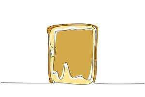 Single continuous line drawing a slice of bread spread with peanut butter. Baked is more delicious. More creamy. Delicious breakfast. National Peanut Butter Day. One line design illustration vector