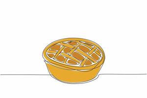 Single one line drawing pie with woven lines. Filled with fruit for freshness in the mouth. Traditional snacks with classic shape. Tasty. National Pie Day. Continuous line design graphic illustration vector