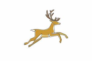 Single one line drawing deer jumping. Famous animals when winter comes. Living naturally in the cold nature. Snow animals. Fauna. Wildlife. World Snow Day. Continuous line design graphic illustration vector