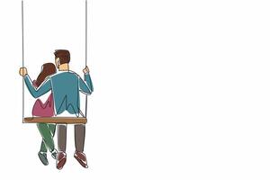 Continuous one line drawing a married couple hugging each other's backs on a swing. Giving each other warmth. Talking about future plans. National Hug Day. Single line draw design illustration vector