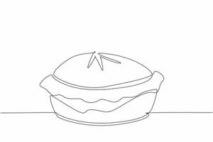 Continuous one line drawing pie seen from the side. Fresh from the oven. Enjoy immediately while it's warm. Delicious. Tasty. Savory. National Pie Day. Single line draw design illustration vector